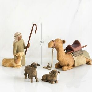 Willow Tree Nativity Set Shepard and Stable Animals Brown and Tan